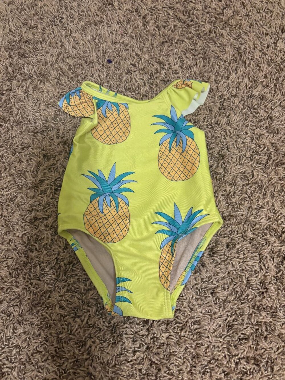 Tea Collection Pineapple Print Swimsuit 9-12 Months Yellow Ruffle Sleeves Fruit
